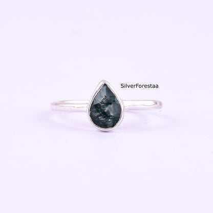 Handcrafted Moss Agate Ring for Women – Sterling Silver Setting