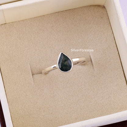 Handcrafted Moss Agate Ring for Women – Sterling Silver Setting