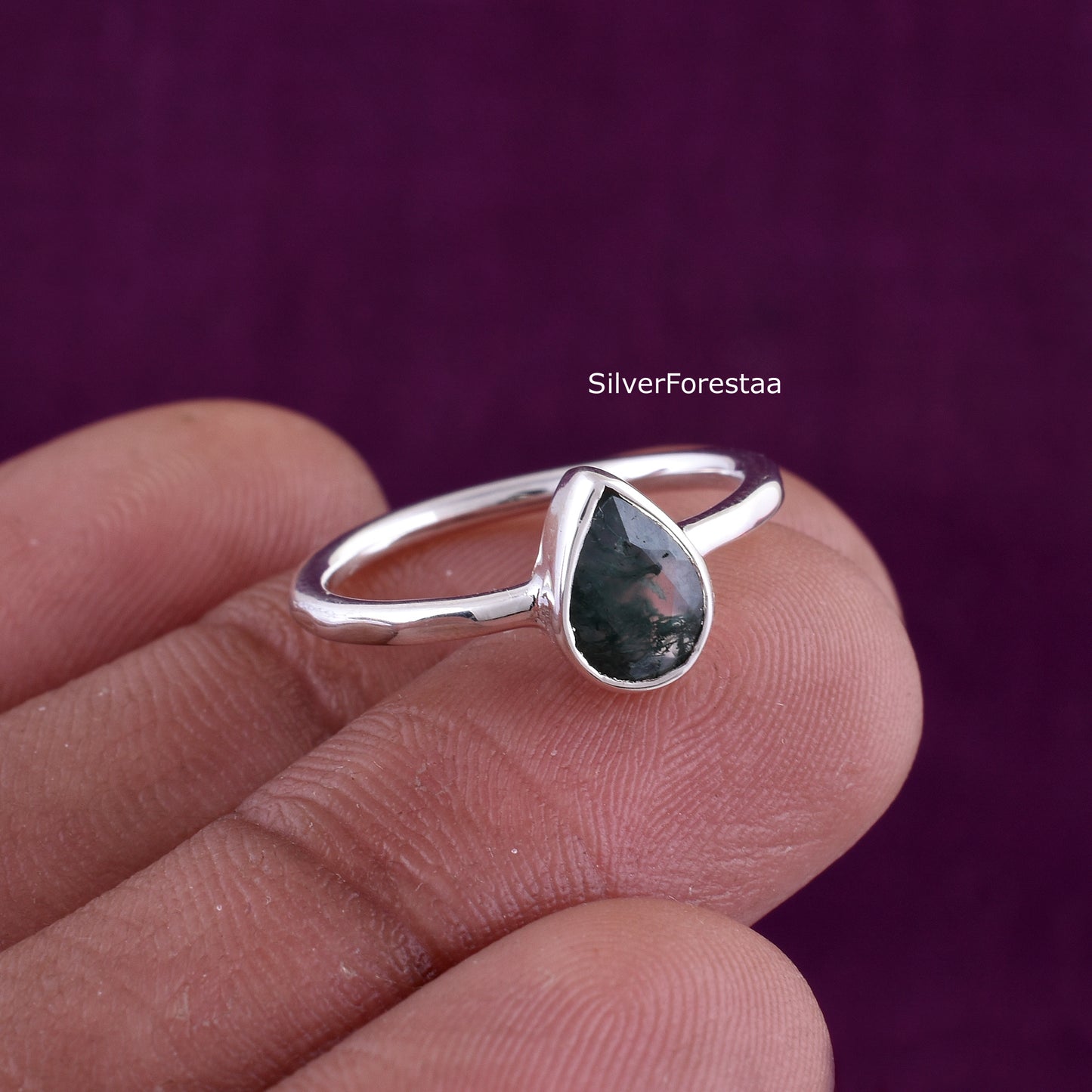 Handcrafted Moss Agate Ring for Women – Sterling Silver Setting