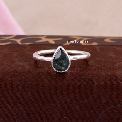 Handcrafted Moss Agate Ring for Women – Sterling Silver Setting