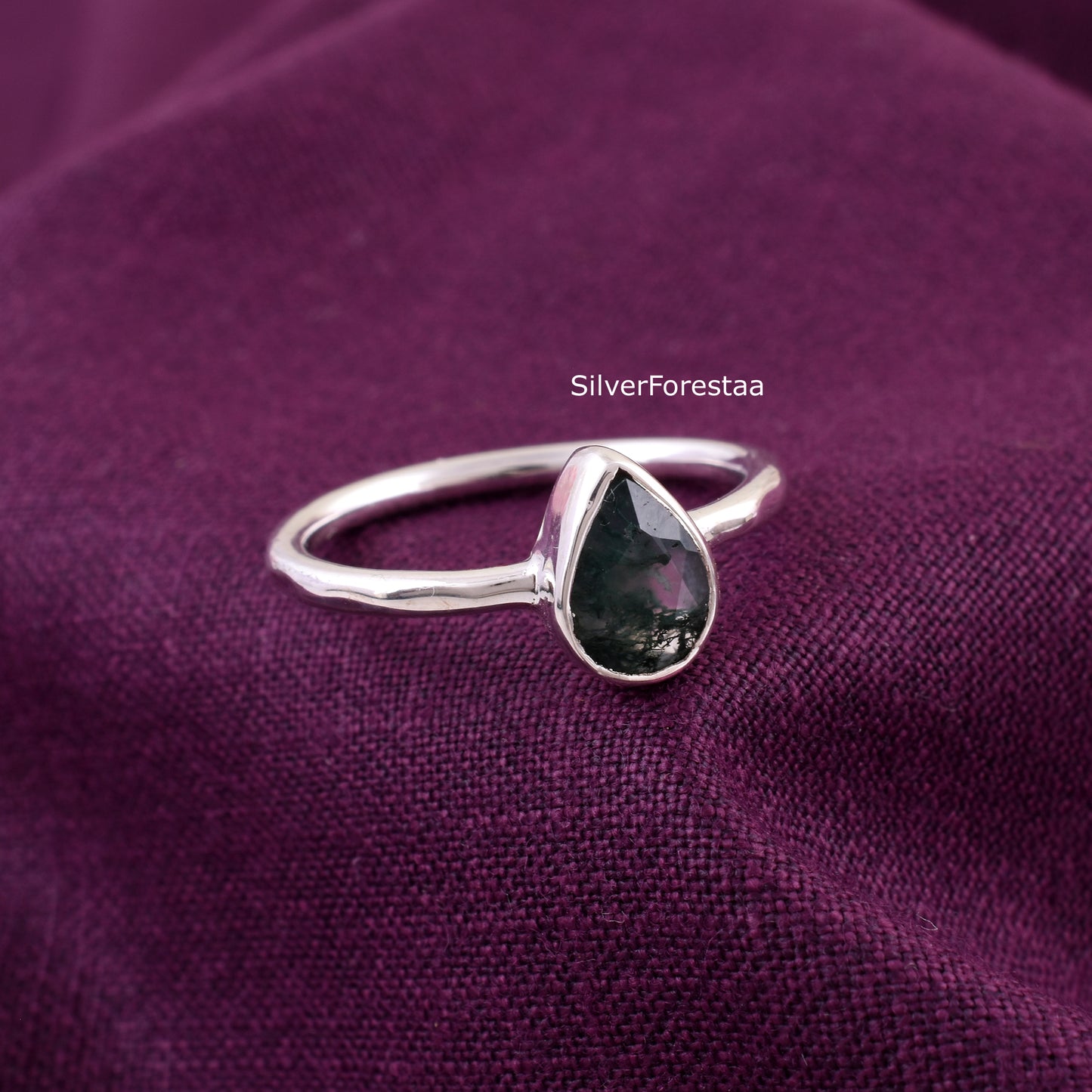 Handcrafted Moss Agate Ring for Women – Sterling Silver Setting