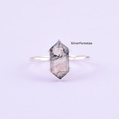 Elegant Moss Agate Gemstone Ring – Solid 925 Silver