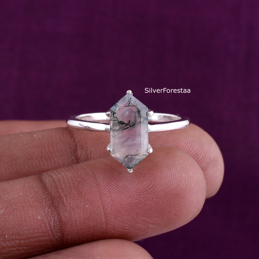 Elegant Moss Agate Gemstone Ring – Solid 925 Silver