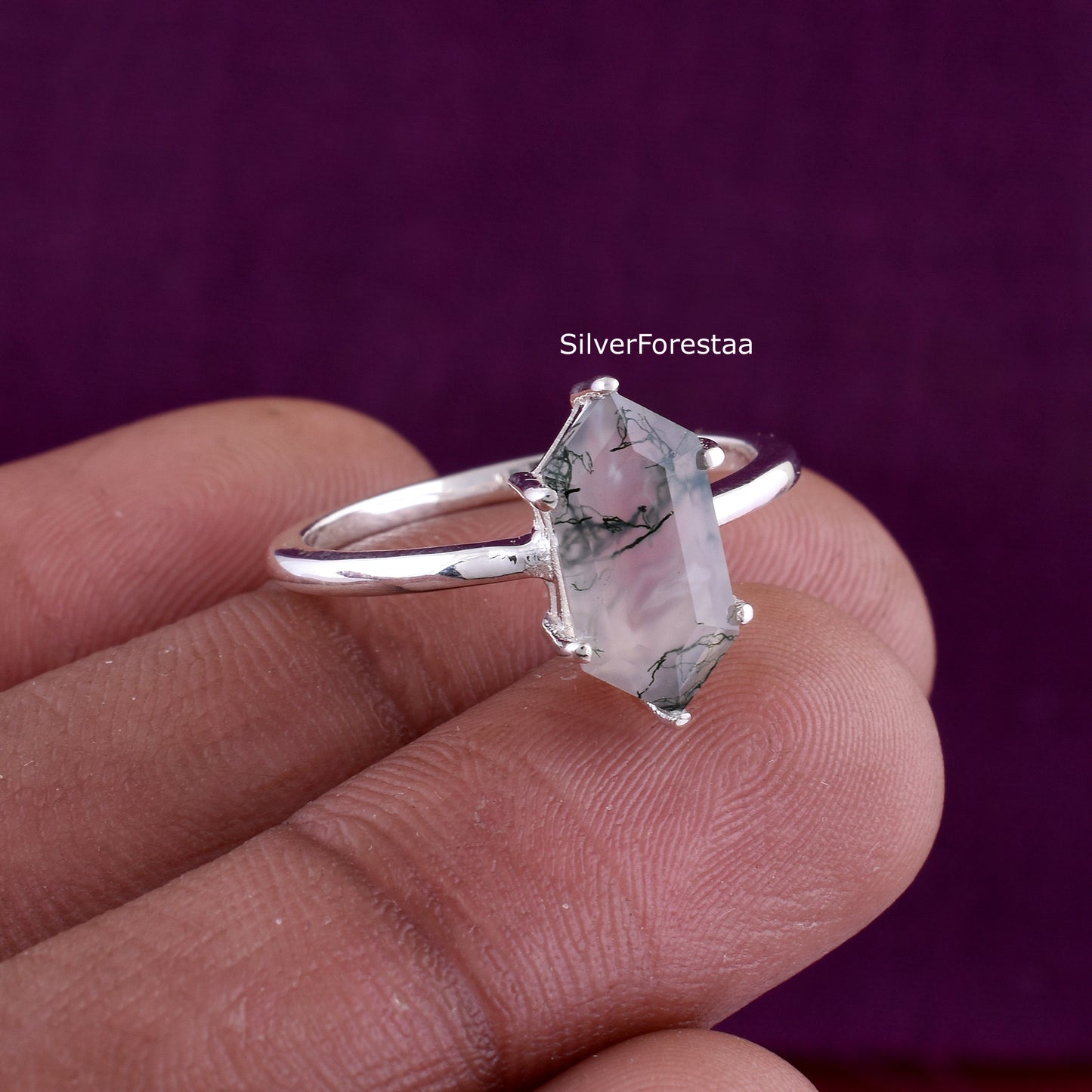 Elegant Moss Agate Gemstone Ring – Solid 925 Silver