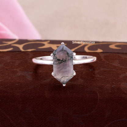 Elegant Moss Agate Gemstone Ring – Solid 925 Silver