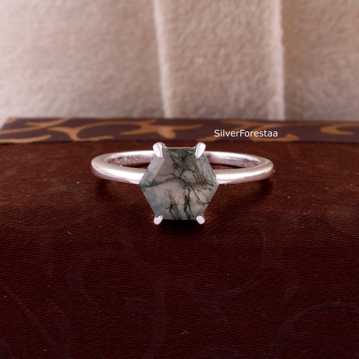 925 Silver Moss Agate Ring – Boho Chic Jewelry