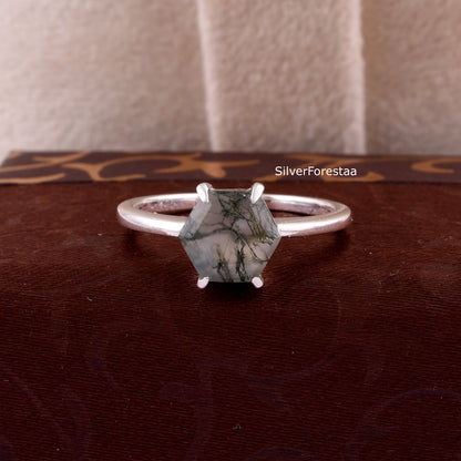 925 Silver Moss Agate Ring – Boho Chic Jewelry