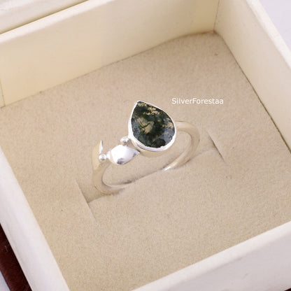 Moss Agate Ring in 925 Sterling Silver – SilverForestaa