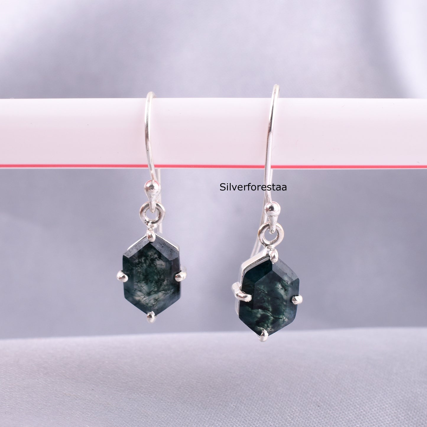 925 Silver Moss Agate Drop Earrings – Nature-Inspired Elegance - SILVERFORESTAA