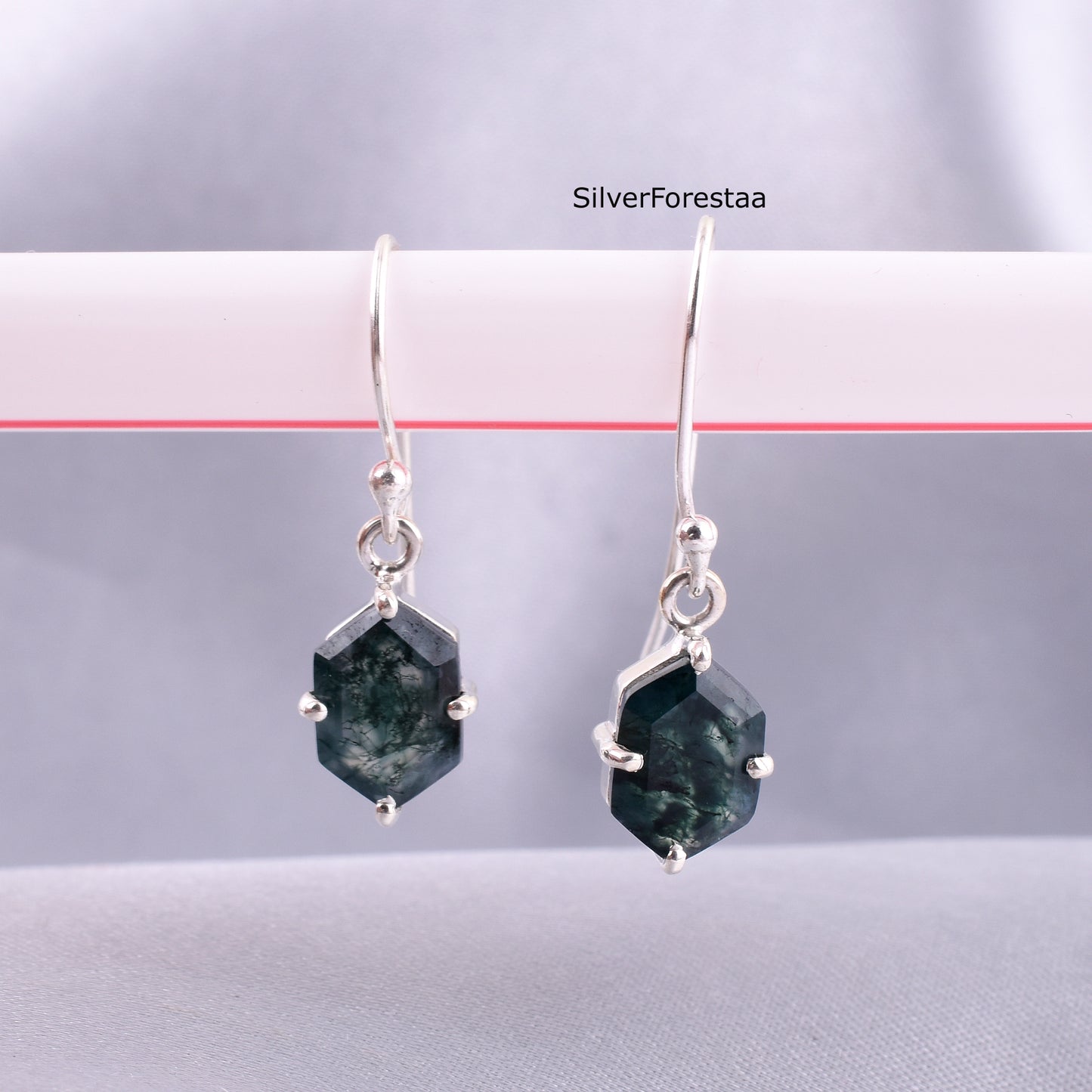 925 Silver Moss Agate Drop Earrings – Nature-Inspired Elegance - SILVERFORESTAA