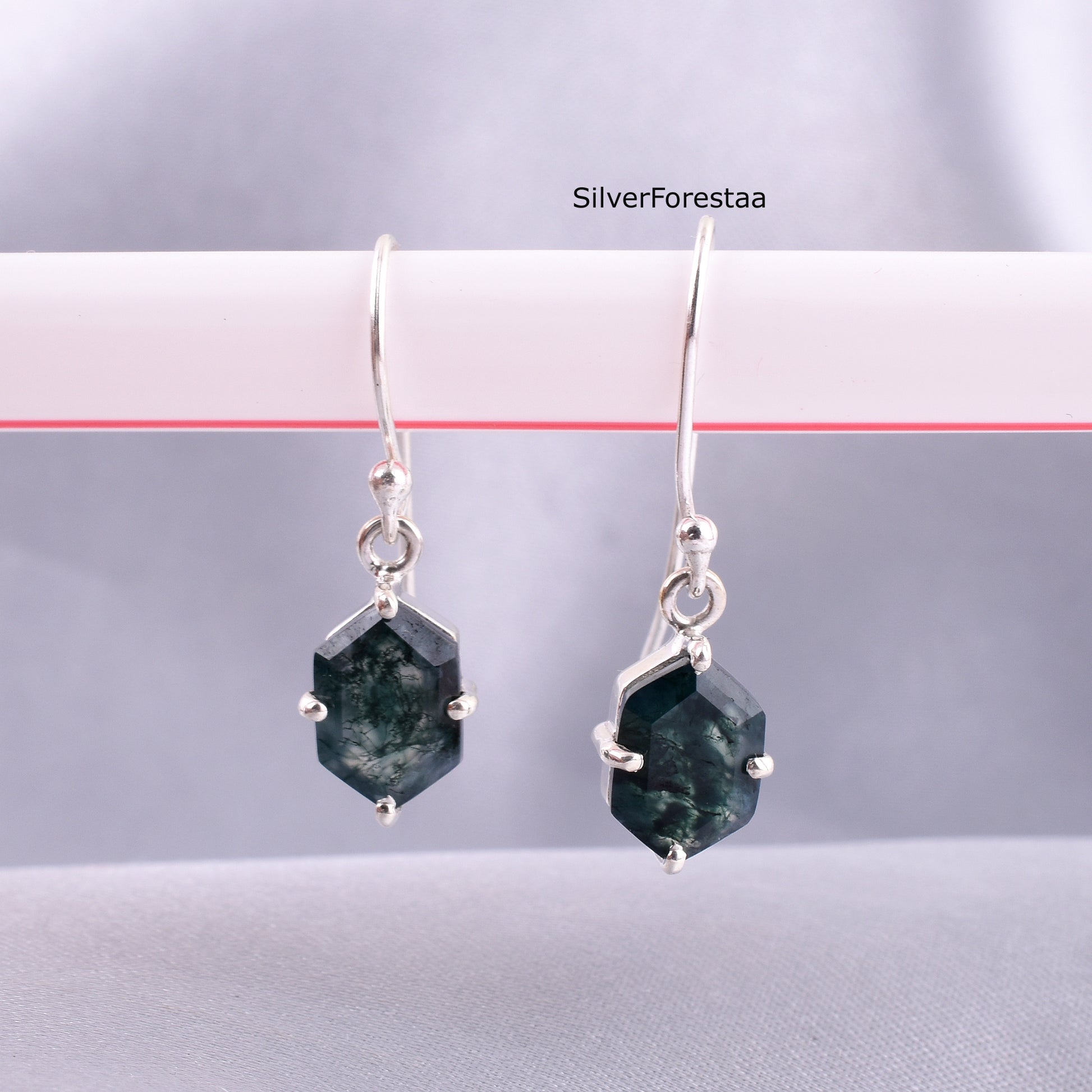 925 Silver Moss Agate Drop Earrings – Nature-Inspired Elegance - SILVERFORESTAA