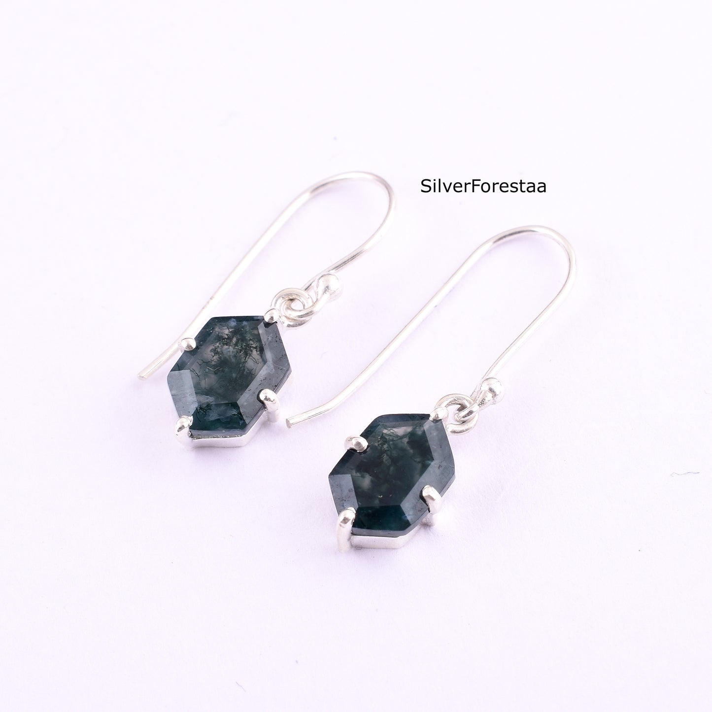 925 Silver Moss Agate Drop Earrings – Nature-Inspired Elegance - SILVERFORESTAA