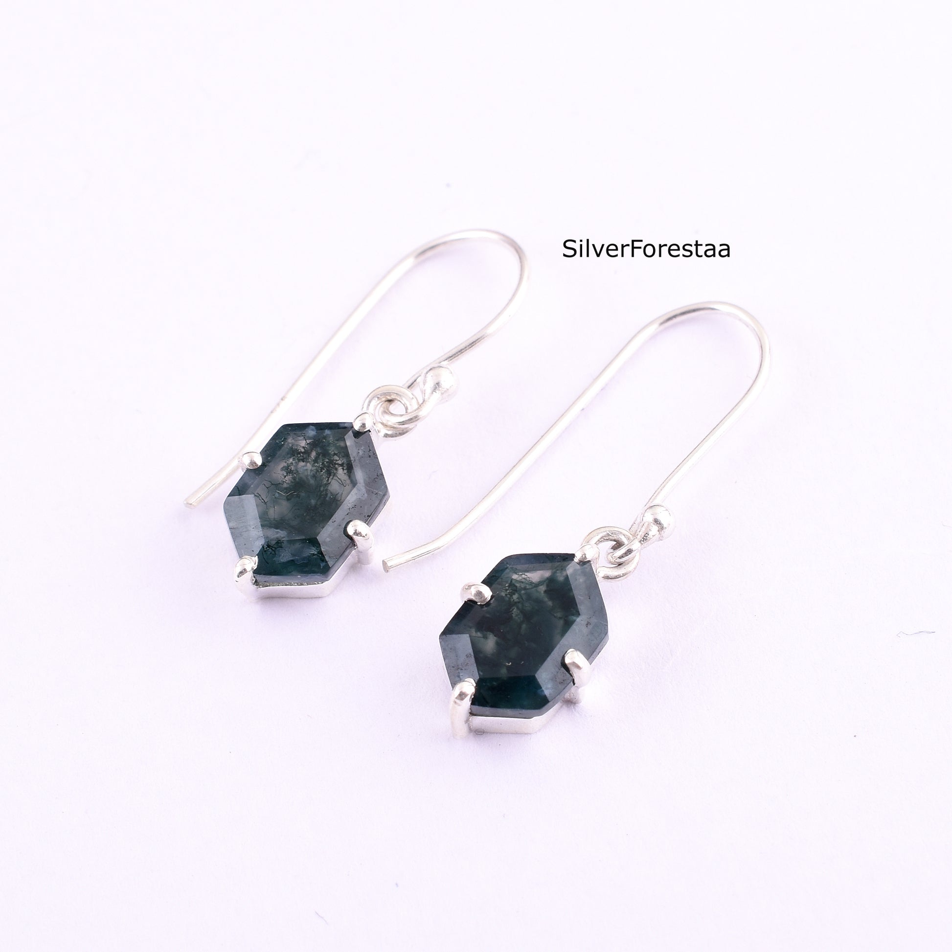 925 Silver Moss Agate Drop Earrings – Nature-Inspired Elegance - SILVERFORESTAA