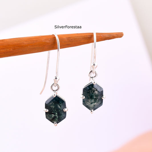 925 Silver Moss Agate Drop Earrings – Nature-Inspired Elegance - SILVERFORESTAA