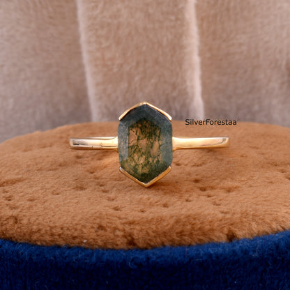 Midnight Moss Agate Ring | Sterling Silver Engagement Ring