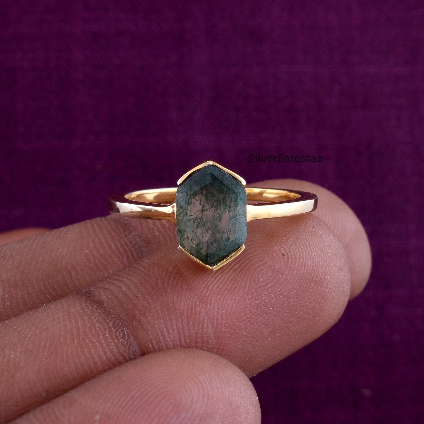 Moss Agate Ring in 925 Solid Sterling Silver – Natural Elegance