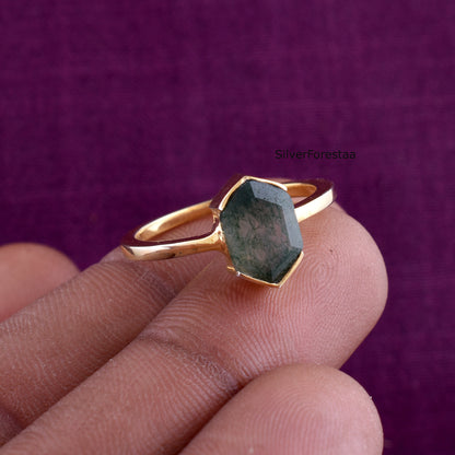 Midnight Moss Agate Ring | Sterling Silver Engagement Ring