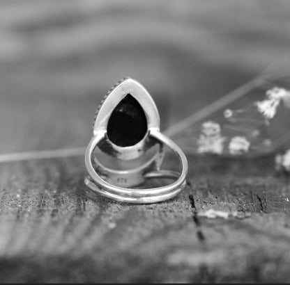Black Tourmaline Ring - Handmade Crescent Moon Jewelry