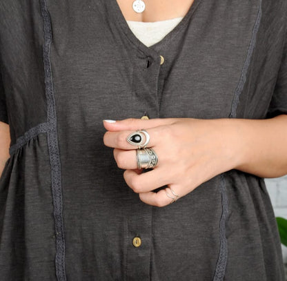 Black Tourmaline Ring - Handmade Crescent Moon Jewelry