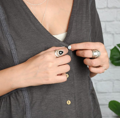 Black Tourmaline Ring - Handmade Crescent Moon Jewelry