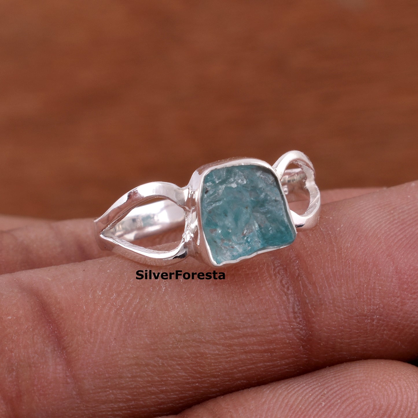 Raw Blue Apatite Ring – Handmade Gemstone Silver Jewelry