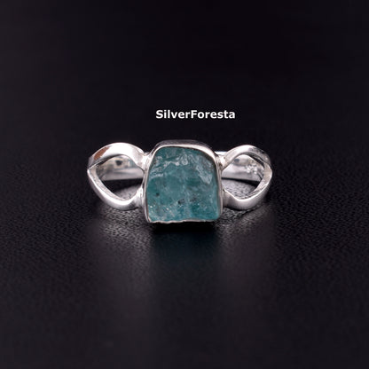 Raw Blue Apatite Ring – Handmade Gemstone Silver Jewelry