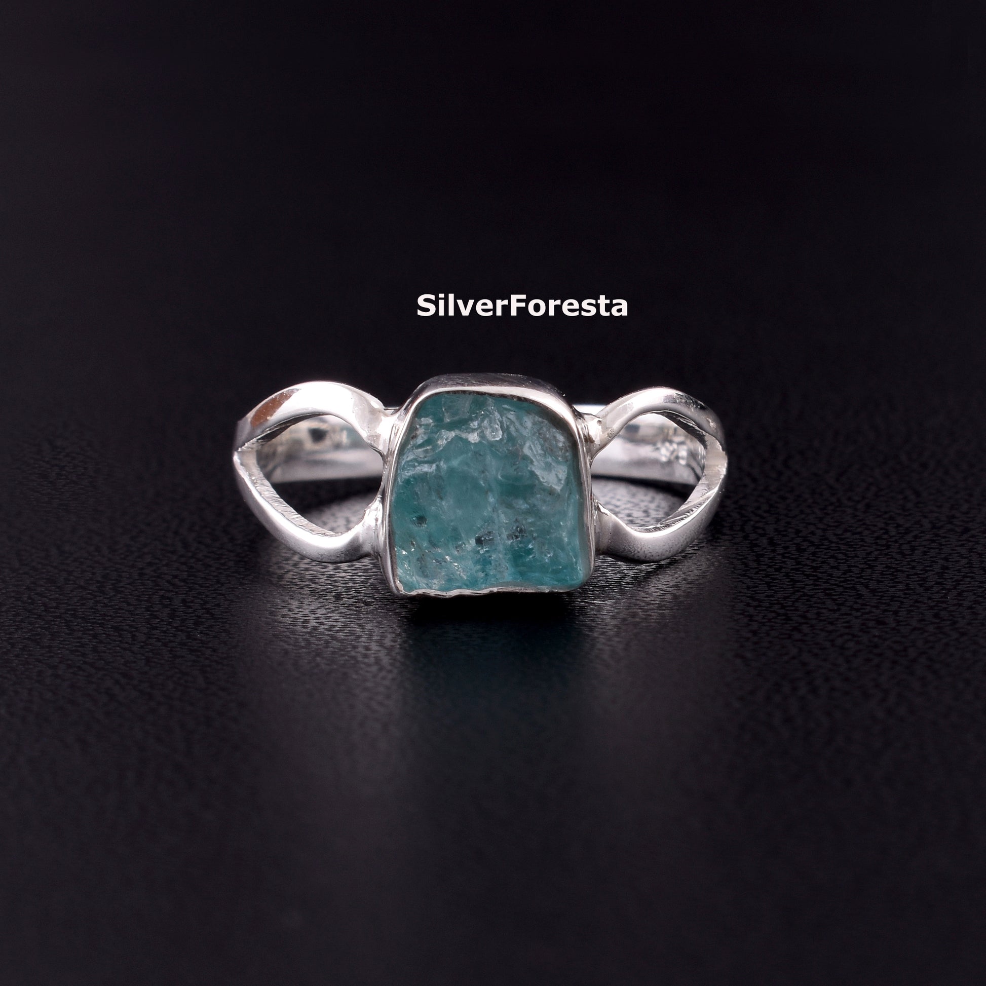 Natural Blue Apatite Ring in 925 Sterling Silver - SILVERFORESTAA