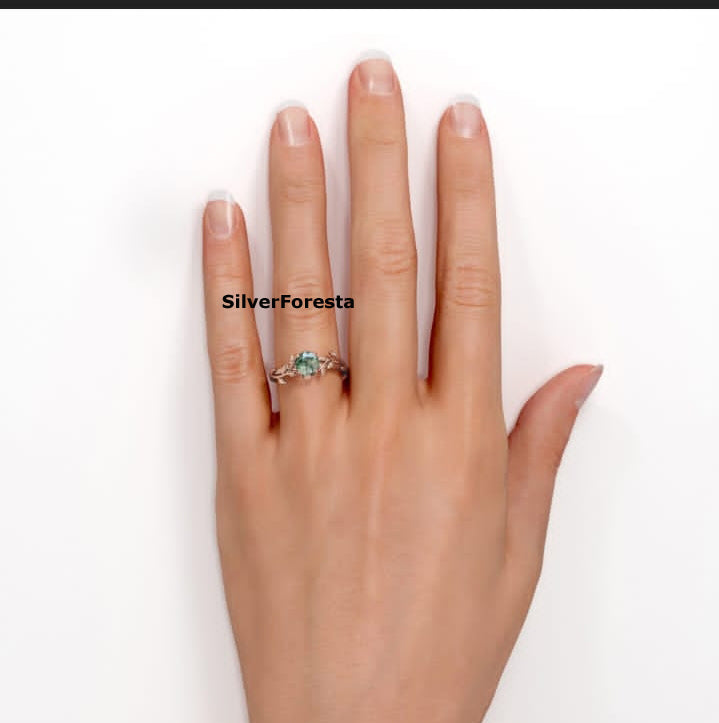 Baguette Moss Agate Ring | 925 Sterling Silver - SilverForestaa