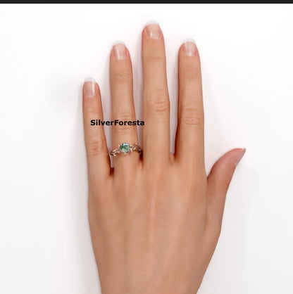 Baguette Moss Agate Ring | 925 Sterling Silver - SilverForestaa