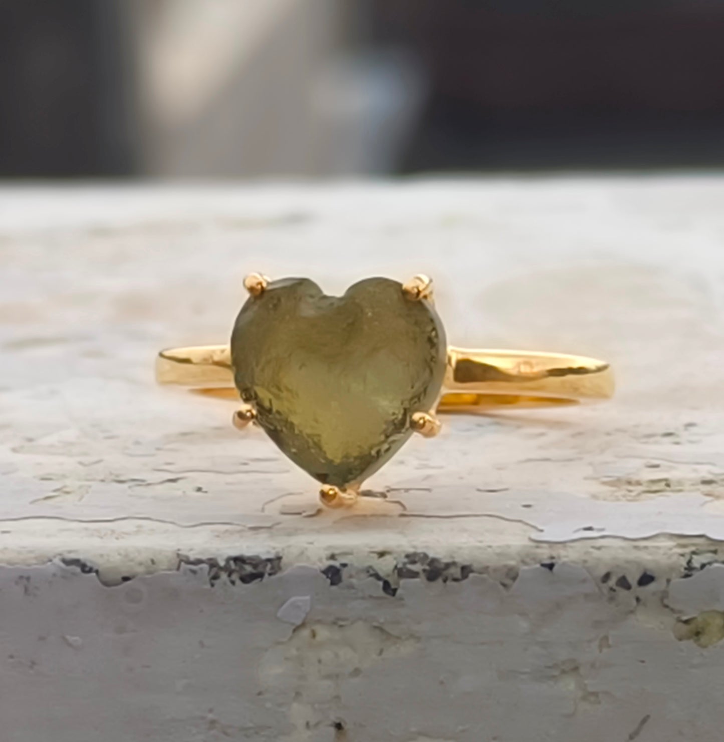 Rough Moldavite Ring | Dainty Green Crystal Jewelry