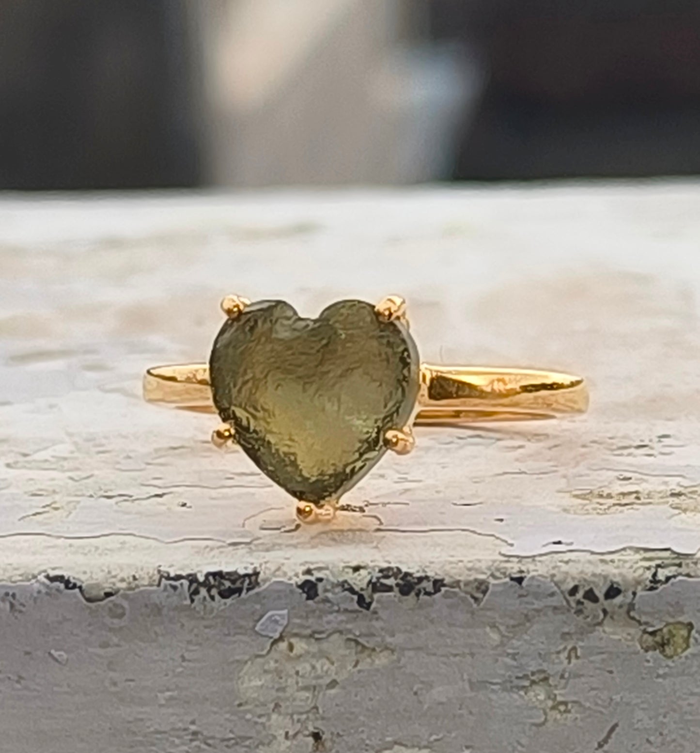 Rough Moldavite Ring | Dainty Green Crystal Jewelry