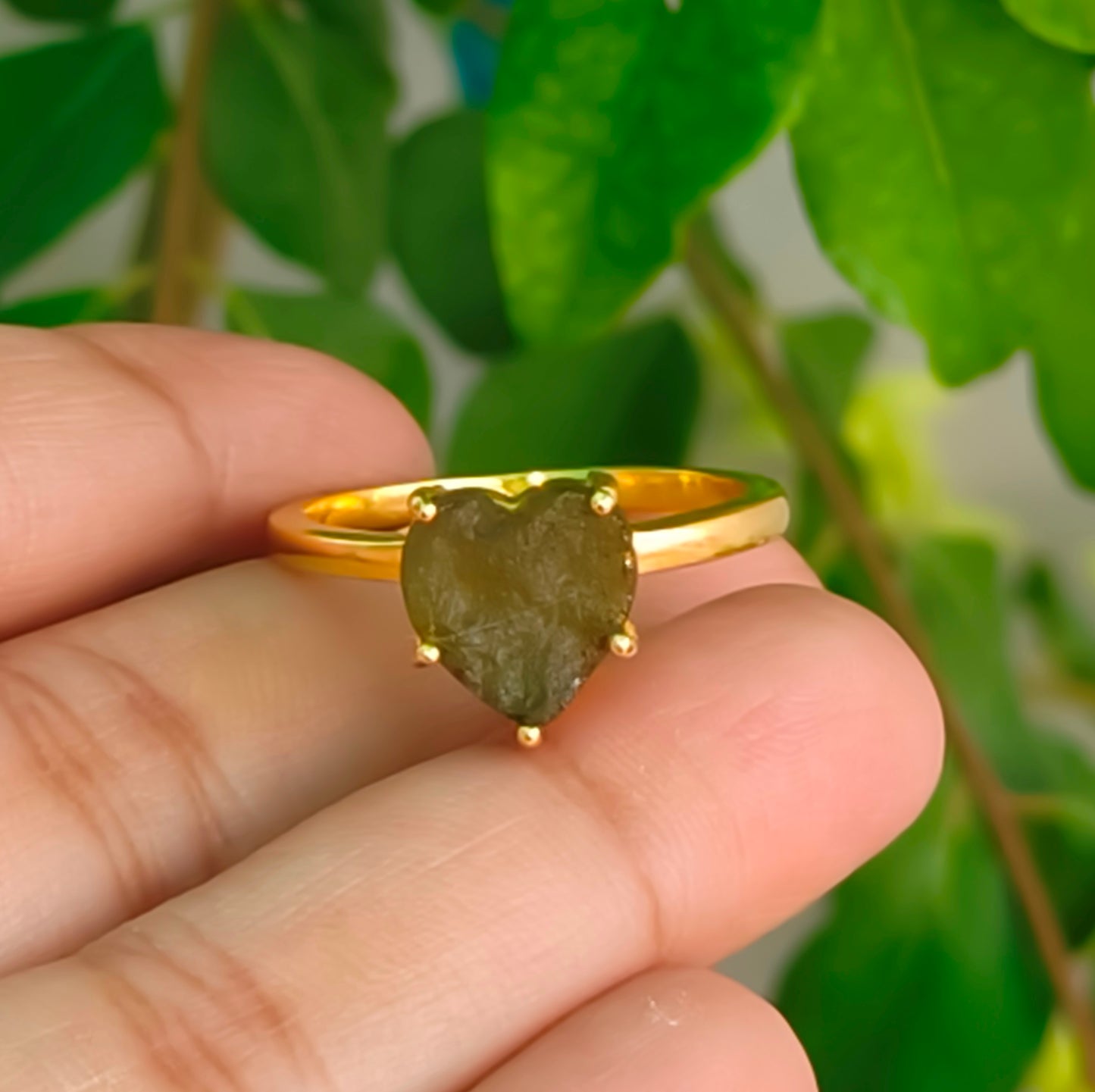 Rough Moldavite Ring | Dainty Green Crystal Jewelry