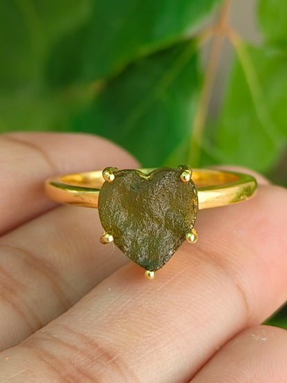 Rough Moldavite Ring | Dainty Green Crystal Jewelry