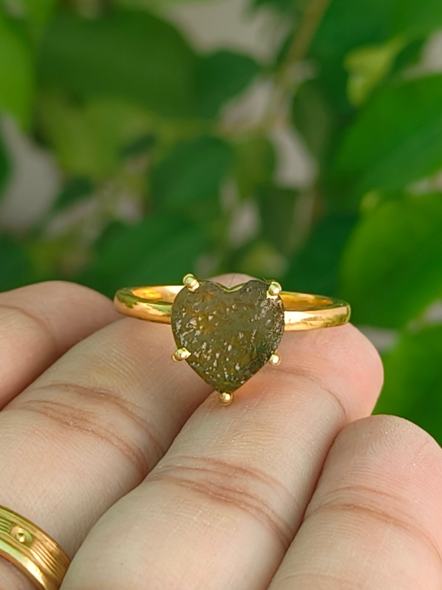Rough Moldavite Ring | Dainty Green Crystal Jewelry