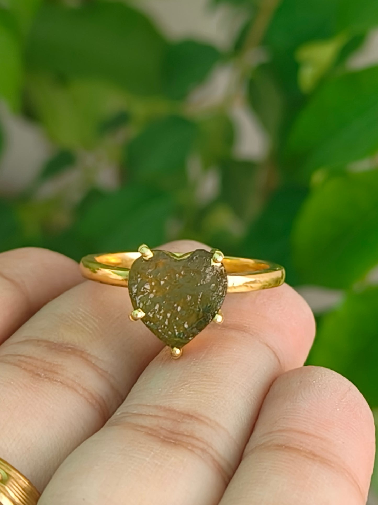 Rough Moldavite Ring | Dainty Green Crystal Jewelry