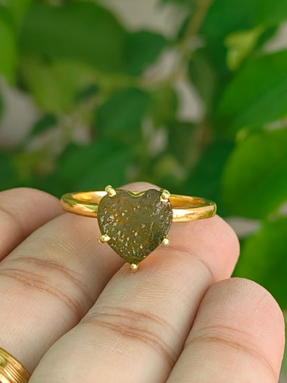 Rough Moldavite Ring | Dainty Green Crystal Jewelry