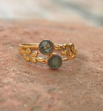 Rough Genuine Moldavite Leaf Ring - SilverForestaa