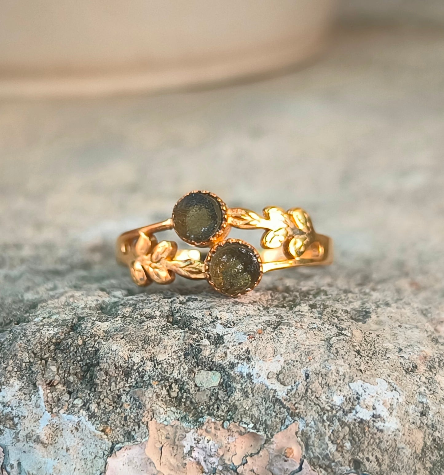 Rough Genuine Moldavite Leaf Ring - SilverForestaa