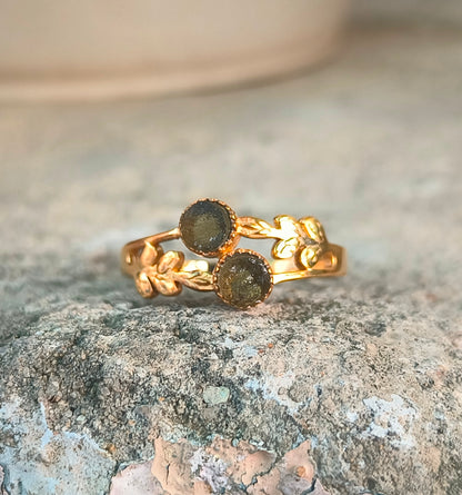 Rough Genuine Moldavite Leaf Ring - SilverForestaa