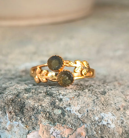 Rough Genuine Moldavite Leaf Ring - SilverForestaa