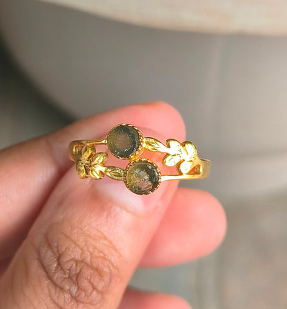 Rough Genuine Moldavite Leaf Ring - SilverForestaa