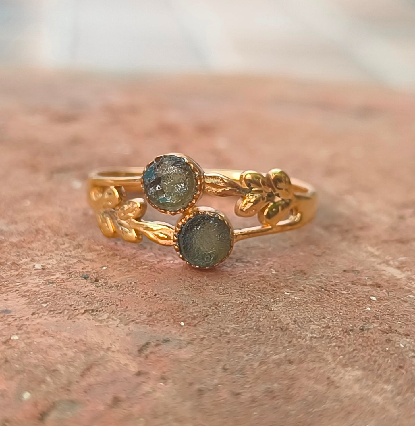 Rough Genuine Moldavite Leaf Ring - SilverForestaa