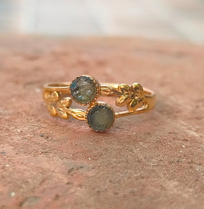 Rough Genuine Moldavite Leaf Ring - SilverForestaa