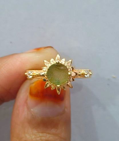 Natural Rough  Moldavite Sunburst Silver Ring - SilverForestaa