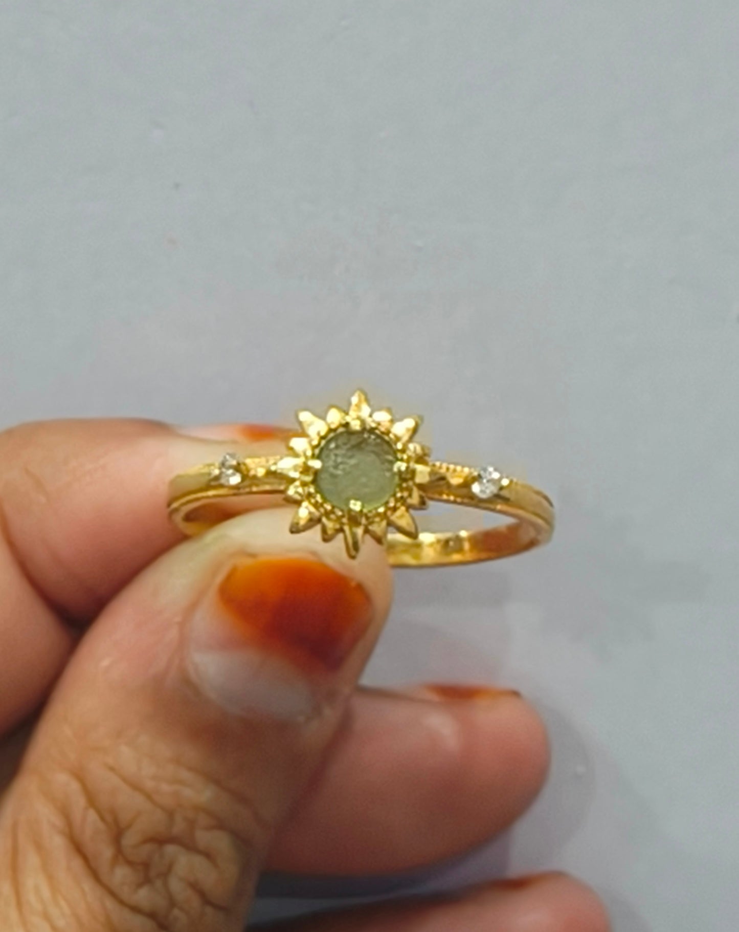 Natural Rough  Moldavite Sunburst Silver Ring - SilverForestaa