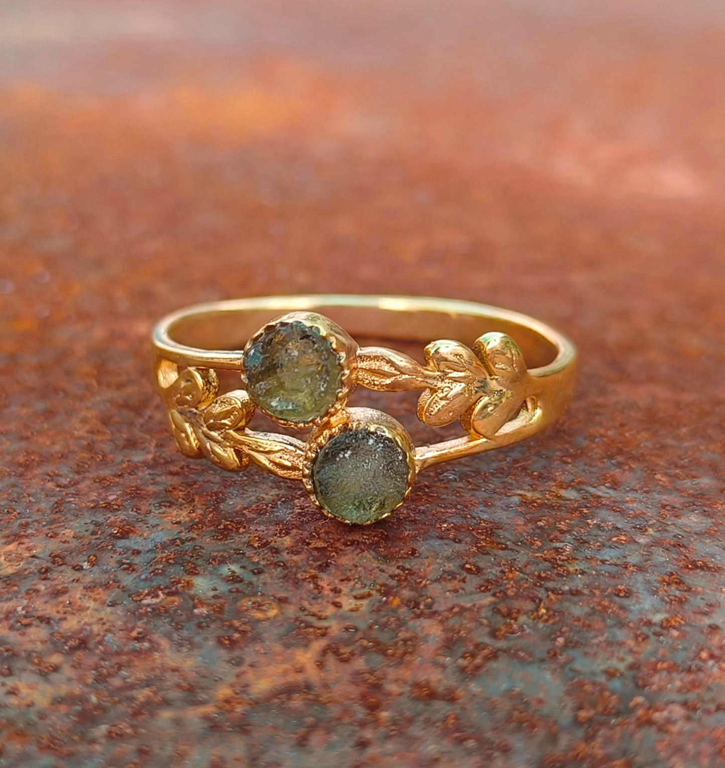 Rough Genuine Moldavite Leaf Ring - SilverForestaa