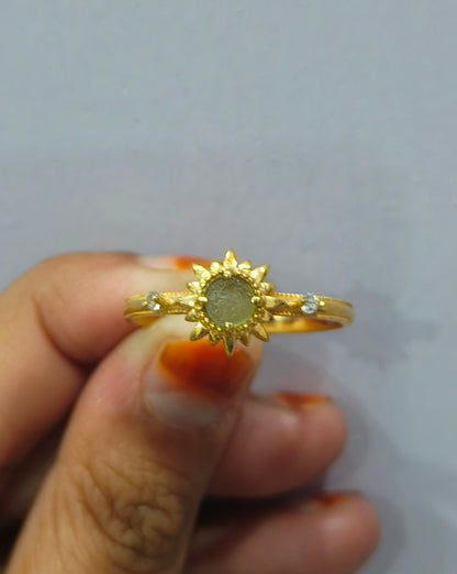 Natural Rough  Moldavite Sunburst Silver Ring - SilverForestaa