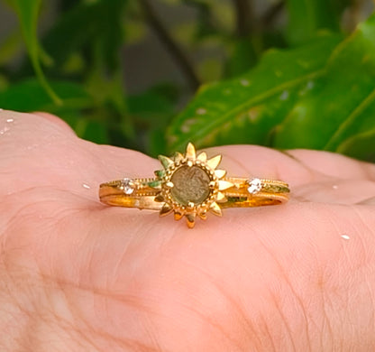 Natural Rough  Moldavite Sunburst Silver Ring - SilverForestaa