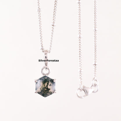 Moss Agate Gemstone Necklace – Boho Style in 925 Sterling Silver