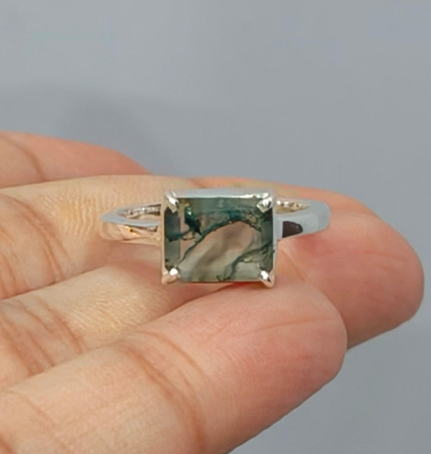 Sterling Silver Moss Agate Ring | Unique Statement Gemstone Jewelry